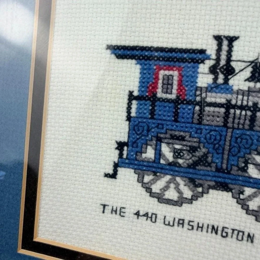 Framed Cross Stitch The 440 Washington Steam Locomotive Train Artwork CLT 92